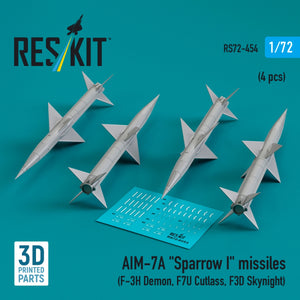 Missiles AIM-7A « Sparrow I » RESKIT RS72-0454 (4 pièces) (Impression 3D) 1/72