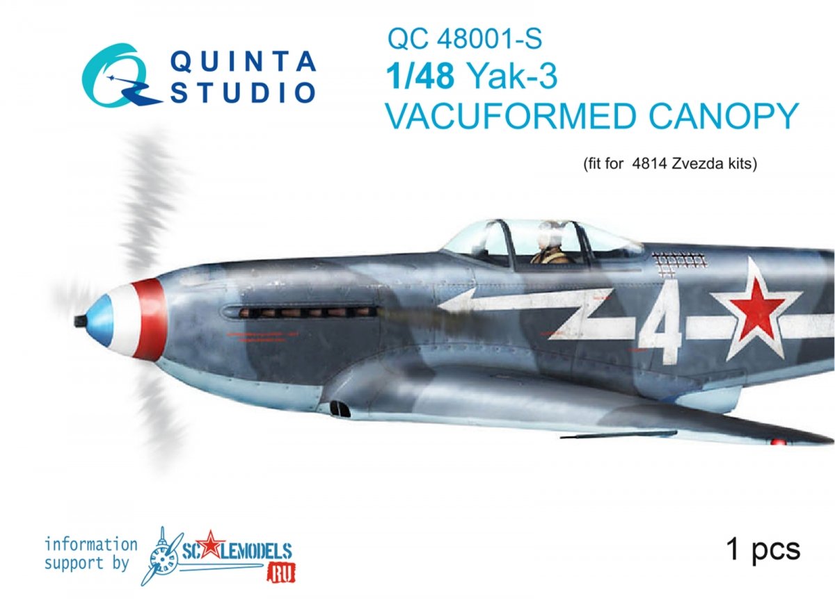Quinta Studio QC48001-S Verrière transparente thermoformée Yak-3 1 pièce (pour kit Zvezda 4814) 1/48