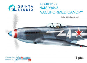 Quinta Studio QC48001-S Verrière transparente thermoformée Yak-3 1 pièce (pour kit Zvezda 4814) 1/48