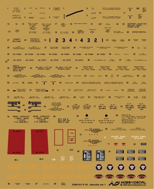 HobbyDecal ST32001V1 Pochoirs P-47 ver 1 1/32