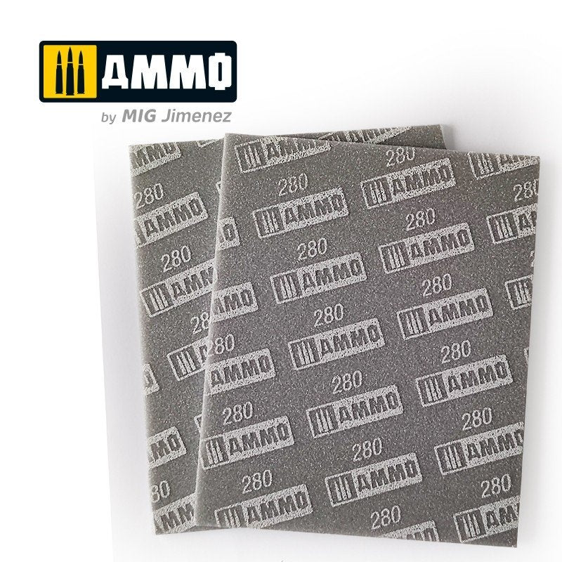 Feuille d&amp;#39;éponge abrasive Ammo of Mig 8558, grain 280