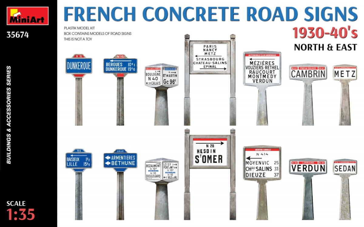 Miniart 35674 French Concrete Road Signs 1930-40's. North &amp; East 1/35