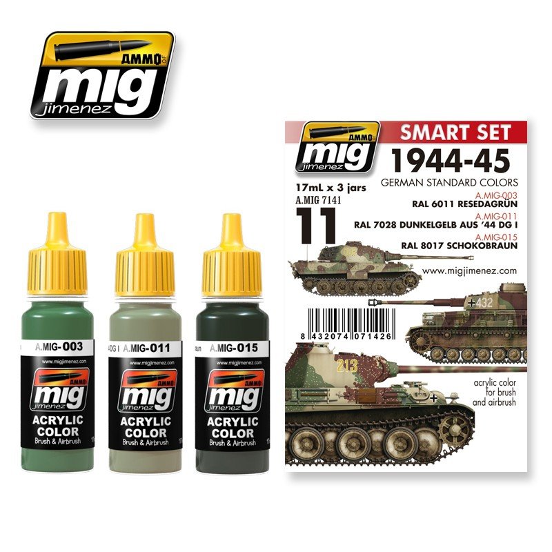 Munitions pour Mig Jiminez 7141 1944-1945, couleurs standard allemandes (3 x 17 ml)