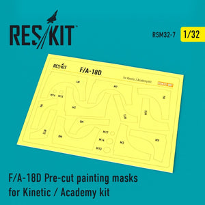 Masques de peinture prédécoupés RESKIT RSM32-0007 F/A-18D « HORNET » pour maquette Kinetic/Academy au 1/32