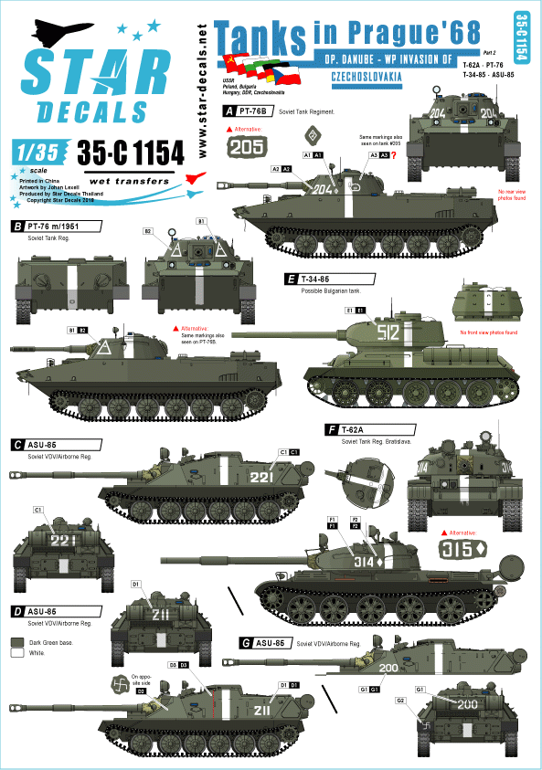 Star Decals 35-C1154 Chars à Prague 1968 1/35