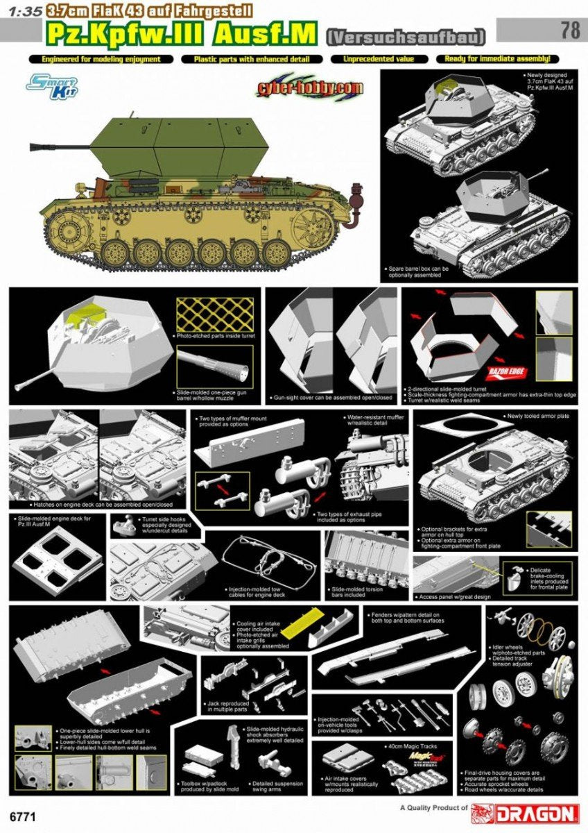 Cyber ​​​​Hobby 6771 3,7 cm FlaK 43 auf Fahrgestell, Pz.Kpfw.III Ausf.M (Versuchsaufbau) (1/35) – image 3