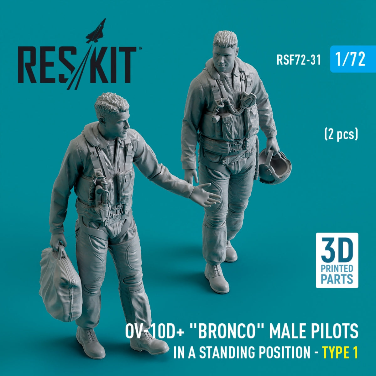 RESKIT RSF72-0031 OV-10D+ « Bronco » Pilotes masculins (position debout - type 1) (2 pièces) (Impression 3D) 1/72