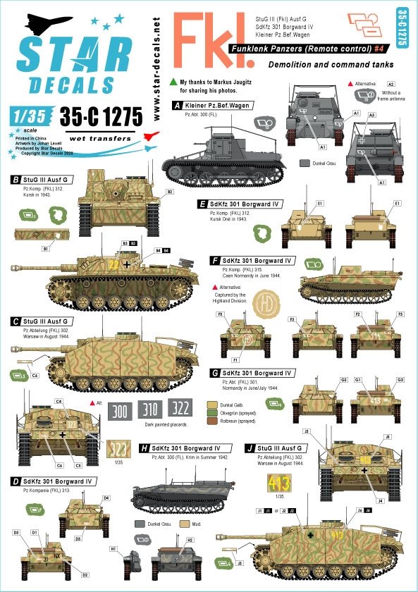 Star Decals 35-C1275 Chars Funklenk allemands n° 4 1/35