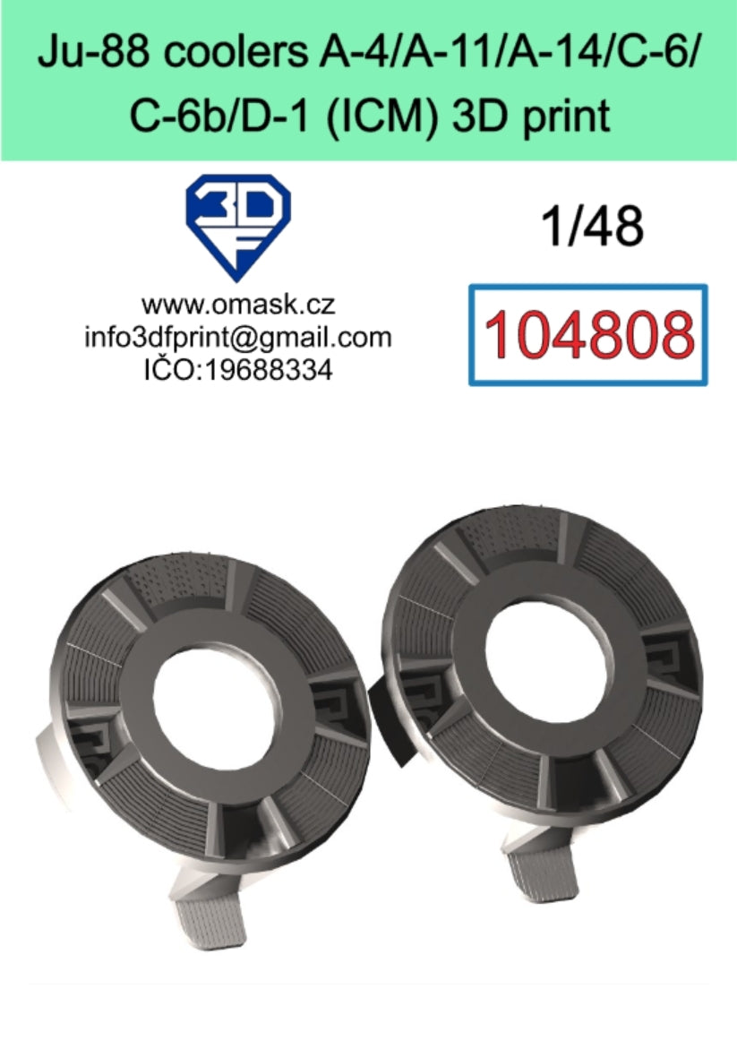 Omask 104808 Refroidisseurs Ju-88 A-4/A-11/A-14/C-6/C-6b/D-1 (ICM) Impression 3D 1/48