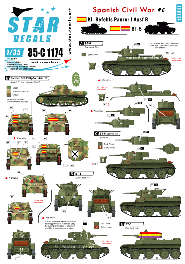 Star Decals 35-C1174 Guerre civile espagnole n° 6 1/35
