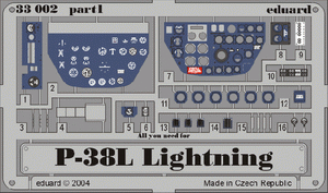 Tableau de bord Eduard 33002 P-38L TRUMPETER 1/32