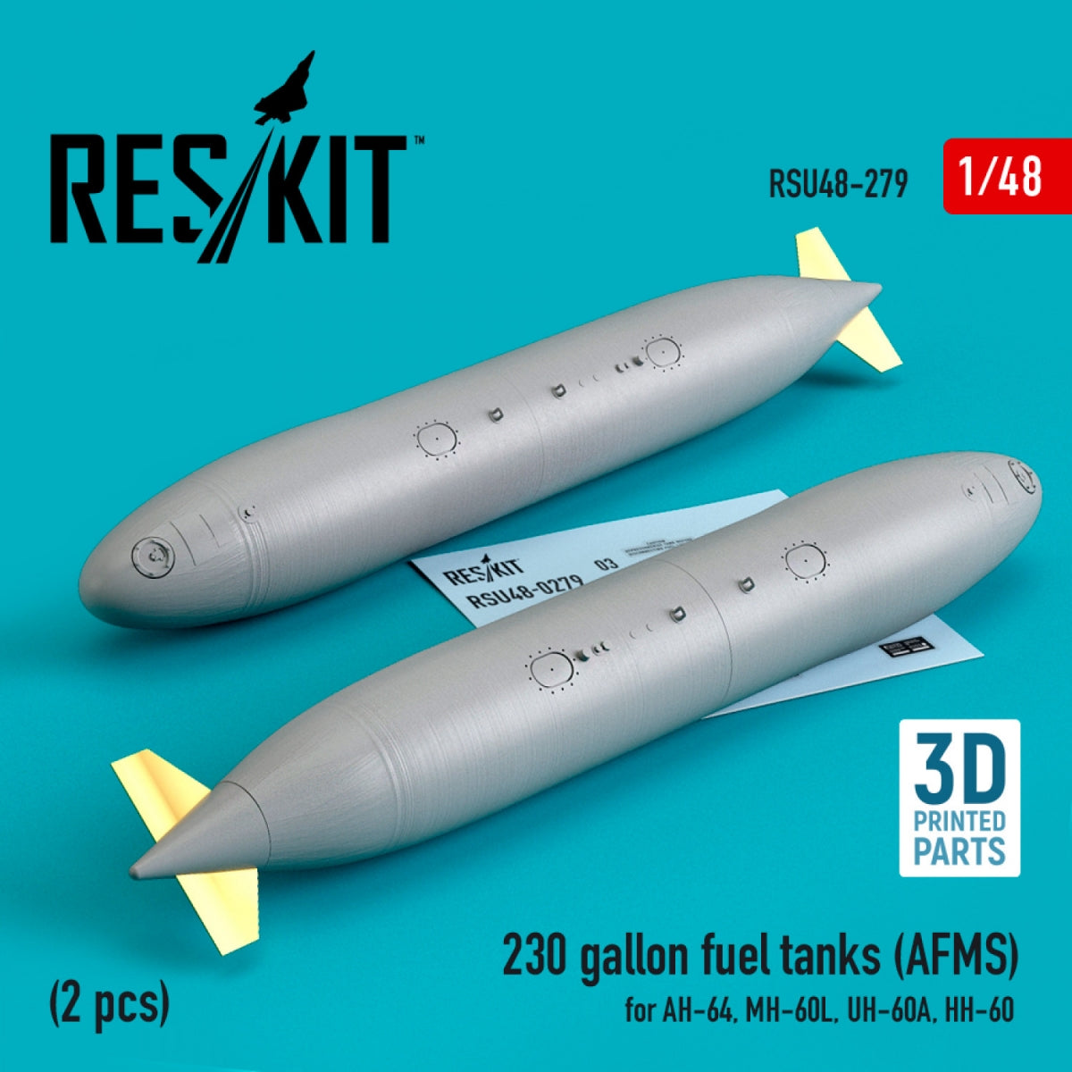 Réservoirs de carburant RESKIT RSU48-0279 de 230 gallons (AFMS) pour AH-64, MH-60L, UH-60A, HH-60 (2 pièces) (impression 3D) 1/48