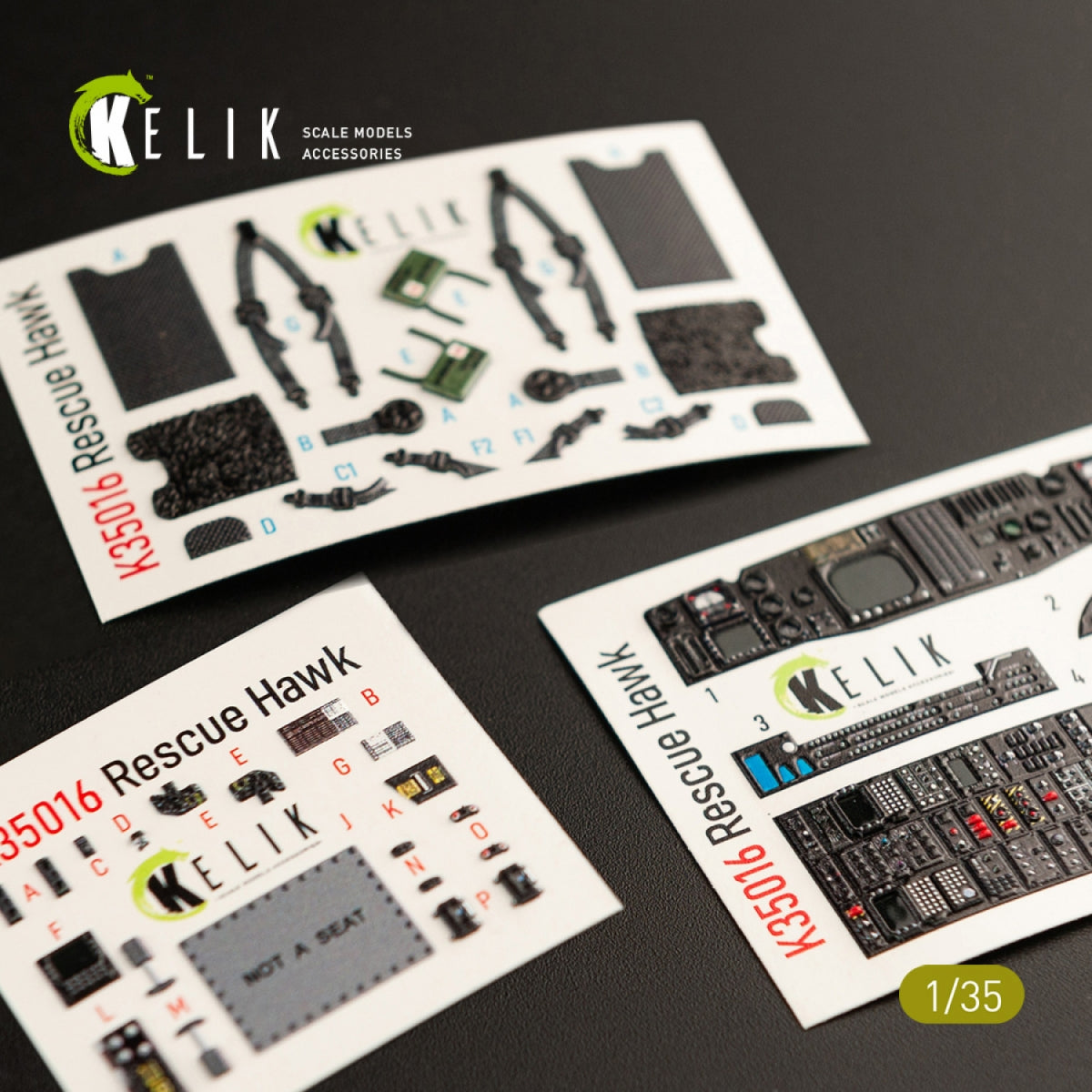 KELIK K35016 HH-60H RESCUE HAWK DÉCALCOMANIES 3D INTÉRIEURES POUR MAQUETTE KITTY HAWK 1/35