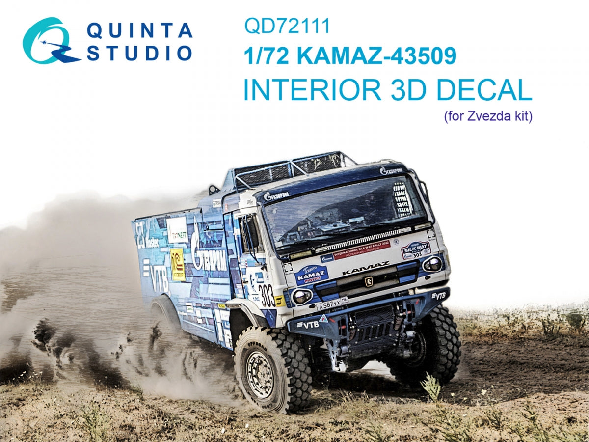 Quinta Studio QD72111 KAMAZ-43509 Intérieur imprimé en 3D et coloré sur papier décalque (Zvezda) 1/72