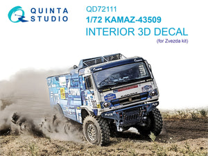 Quinta Studio QD72111 KAMAZ-43509 Intérieur imprimé en 3D et coloré sur papier décalque (Zvezda) 1/72