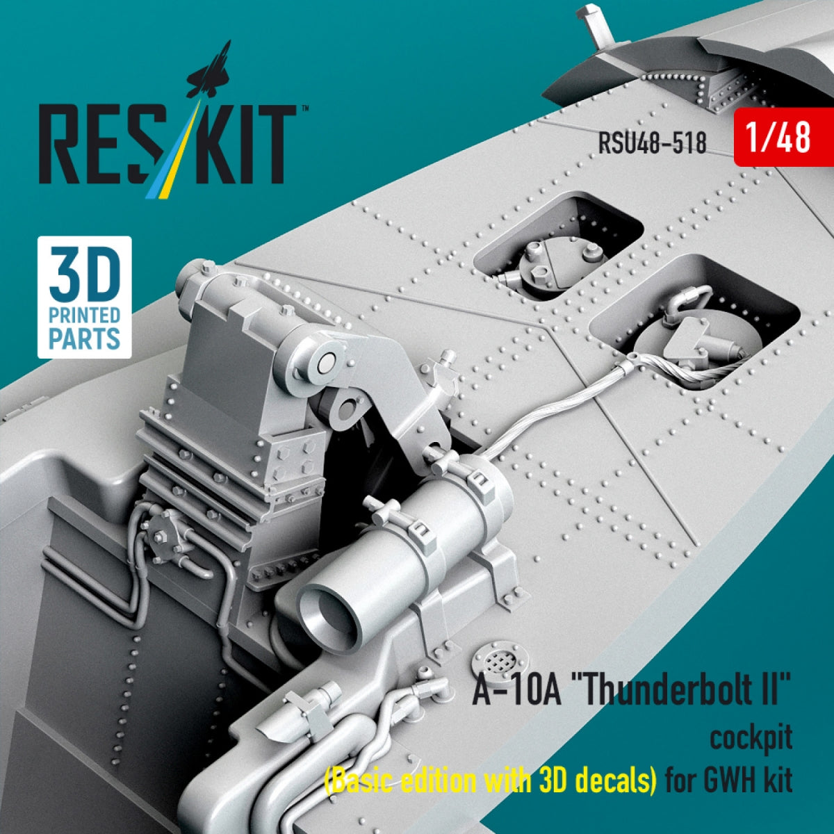 RESKIT RSU48-0518 A-10A "Thunderbolt II" cockpit (Basic edition with 3D decals) for GWH kit (3D Printed) 1/48
