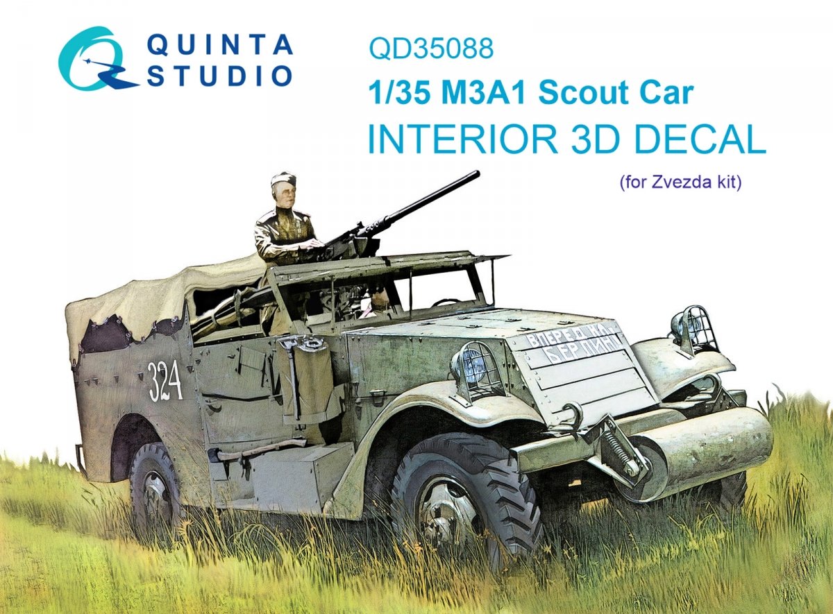 Intérieur imprimé en 3D et coloré sur papier décalcomanie Quinta Studio QD35088 M3A1 Scout (Zvezda) 1/35