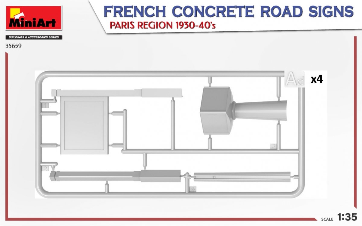 MiniArt 35659 Panneaux de signalisation routière en béton français. Région parisienne, années 1930-1940. Échelle 1/35. – Bild 5