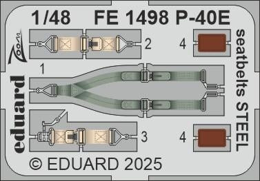 Ceintures de sécurité Eduard FE1498 P-40E en acier, échelle 1/48