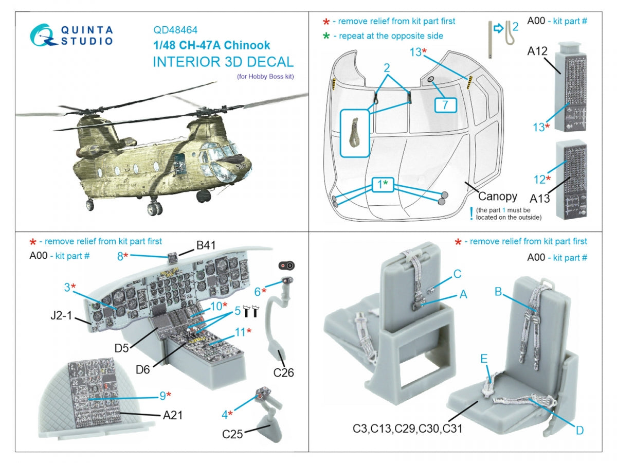 Intérieur coloré imprimé en 3D sur papier décalcomanie Quinta Studio QD48464 CH-47A (HobbyBoss) 1/48 – image 7