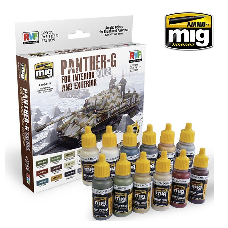 AMMO de Mig Jimenez 7174 PANTHER-G Couleurs Set pour Intérieur et Extérieur (12x17ml)