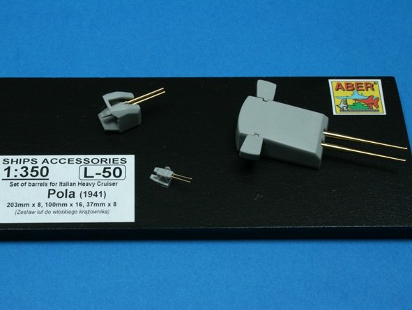 Aber 350L-50 Set of barrels 203mm x 8; 100mm x 16, 37mm x 8 for Italian Navy Pola class heavy crusies 1/350 – zdjęcie 3