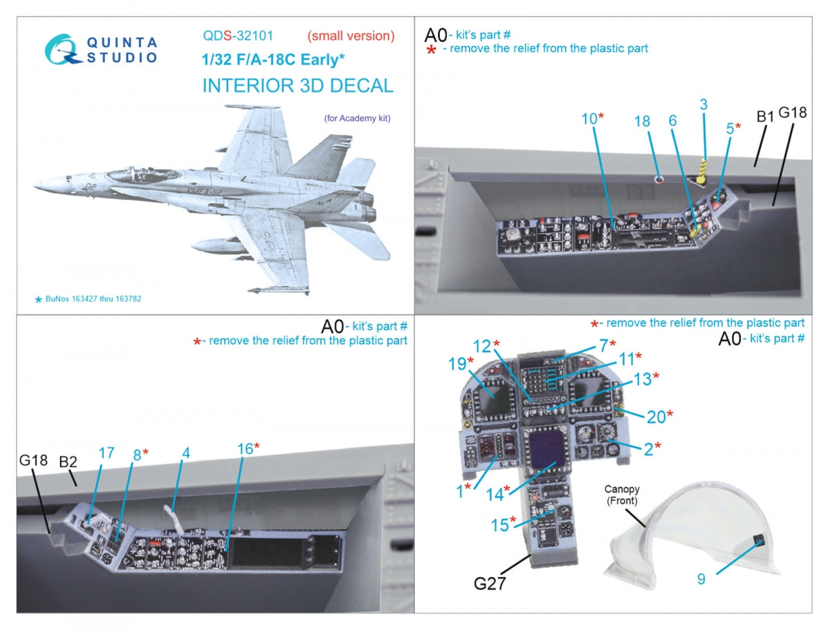 Quinta Studio QDS-32101 F/A-18C Early Intérieur coloré imprimé en 3D sur papier décalcomanie (Academy) (Petite version) 1/32 – image 2