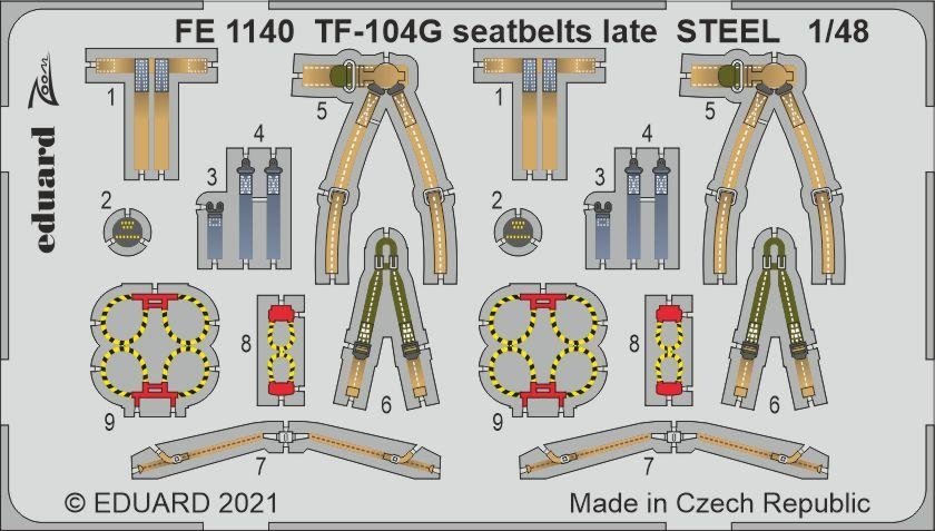Ceintures de sécurité Eduard FE1140 TF-104G en acier (fin de série) pour maquette Kinetic au 1/48