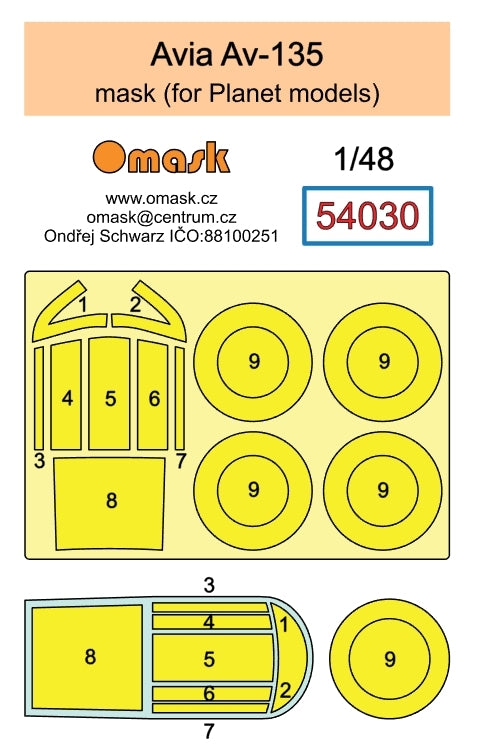 Omask 54030 Masque Avia Av-135 (pour modèles Planet) 1/48