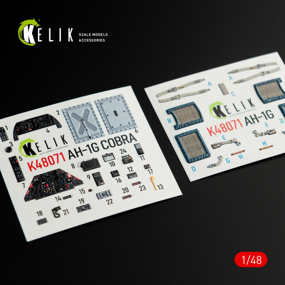 KELIK K48071 DÉCALCOMANIES 3D INTÉRIEURES AH-1G POUR MAQUETTE ICM/SPECIALHOBBY AU 1/48