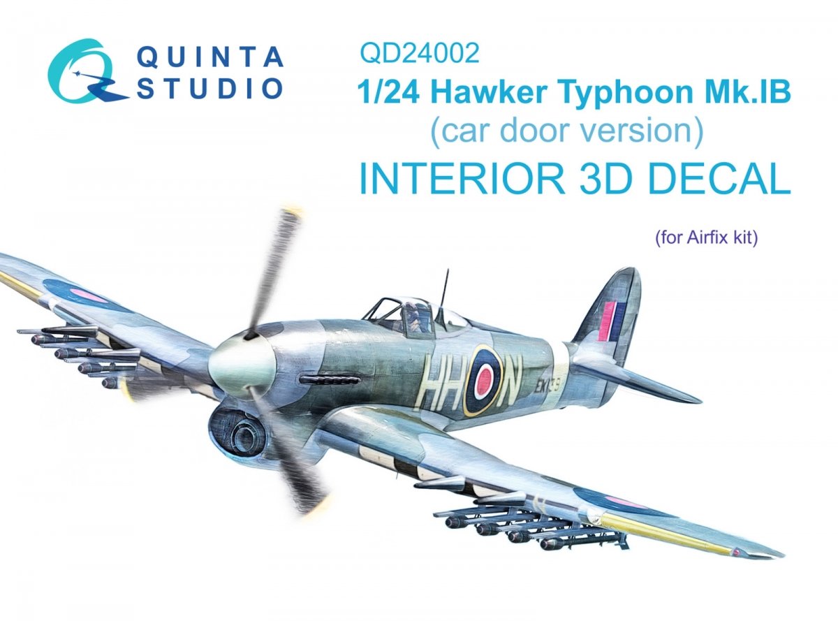 Intérieur imprimé en 3D et coloré sur papier décalcomanie pour Hawker Typhoon (Airfix) - Quinta Studio QD24002 (Porte de voiture) - Échelle 1/24