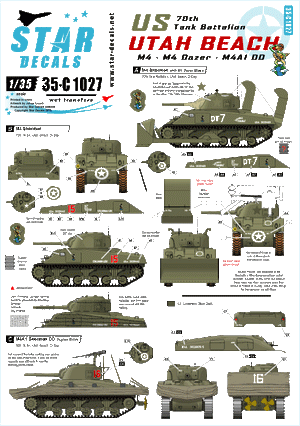 Star Decals 35-C1027 70e bataillon de chars américain sur la plage d&amp;#39;Utah 1/35
