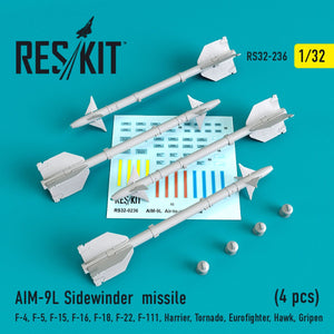 RESKIT RS32-0236 MISSILES AIM-9L SIDEWINDER (4 PIÈCES) 1/32