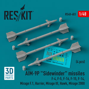 Missiles RESKIT RS48-0483 AIM-9P « Sidewinder » (4 pièces) (Impression 3D) 1/48