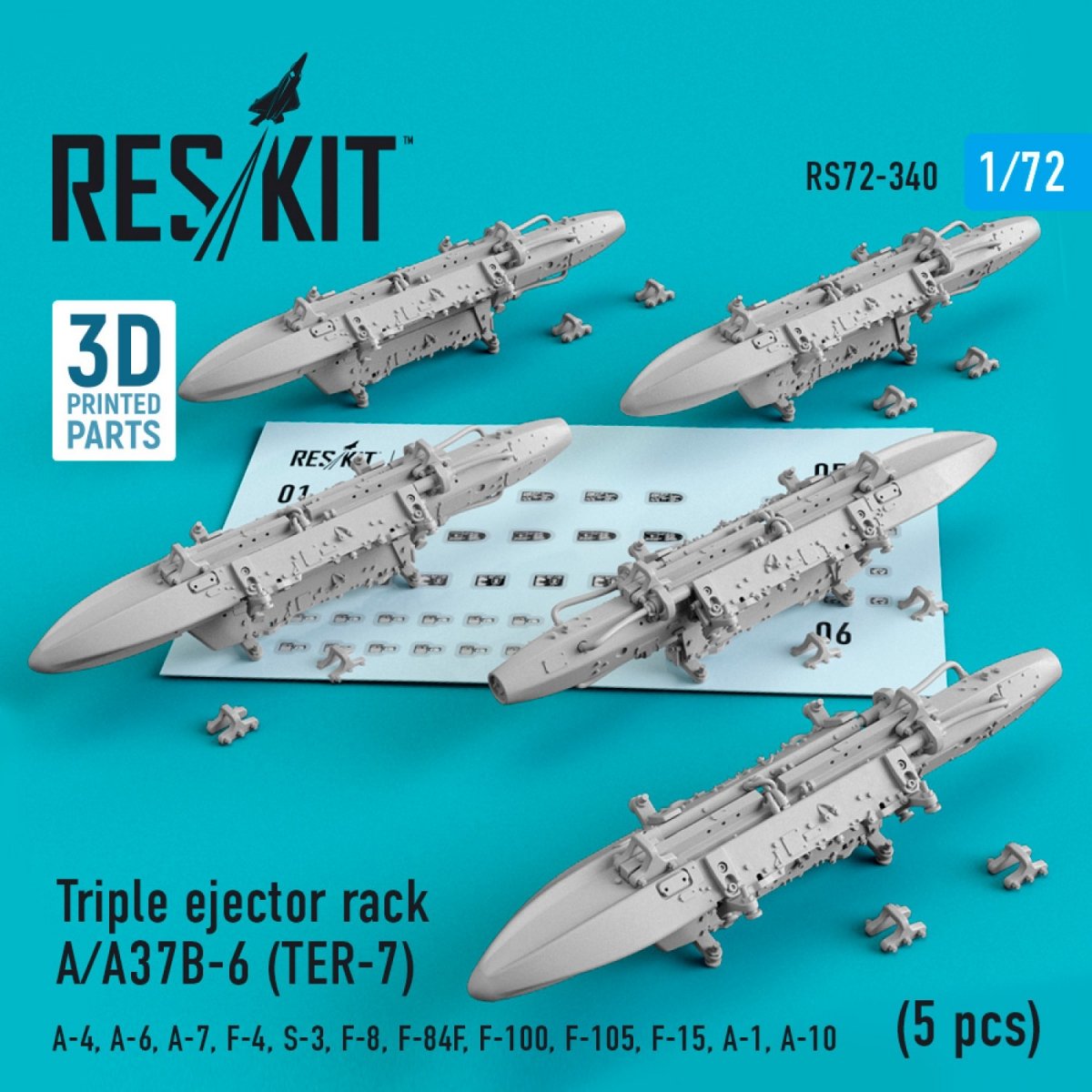 RESKIT RS72-0340 RACK D'ÉJECTEUR TRIPLE A/A37B-6 (TER-7) (5 PIÈCES) 1/72