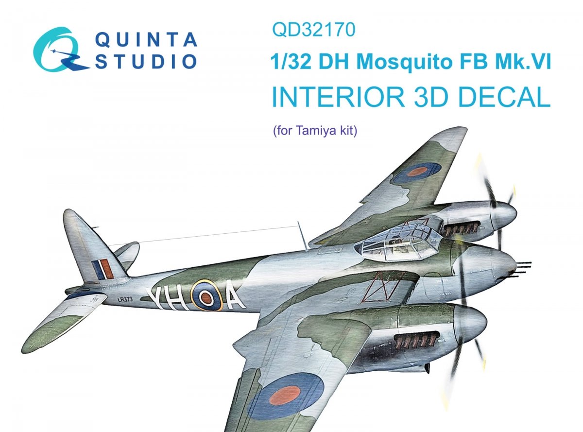 Quinta Studio QD32170 DH Mosquito FB Mk.VI 3D-Printed &amp; colored Interior on decal paper (Tamiya) 1/32