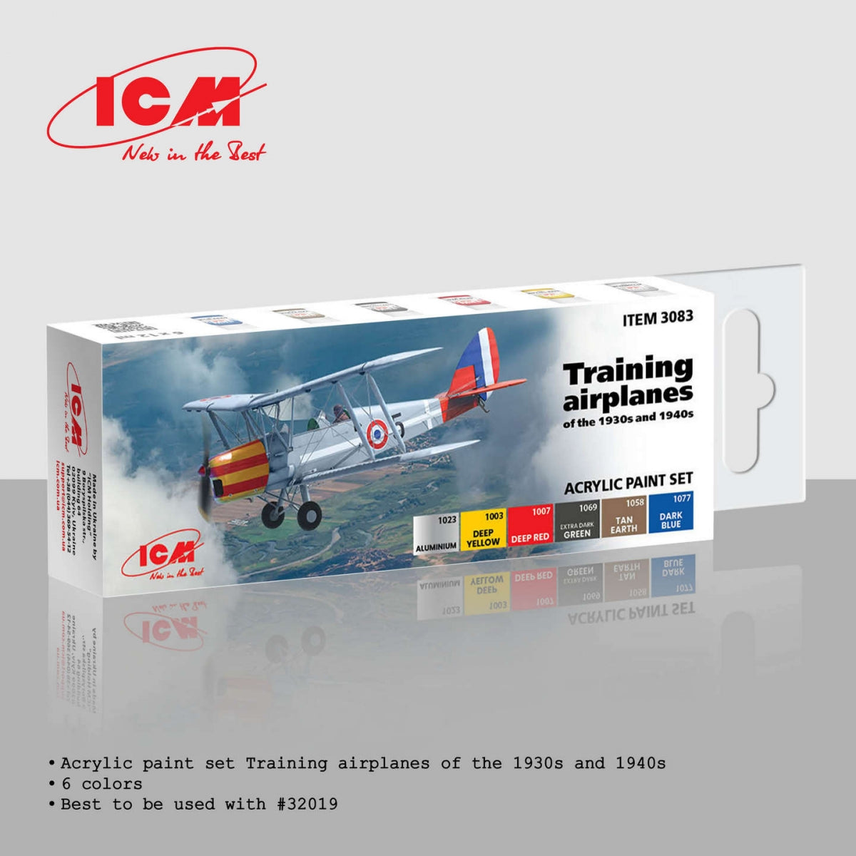 Coffret de peinture acrylique ICM 3083 pour avions d'entraînement des années 1930 et 1940, 6 pots de 12 ml