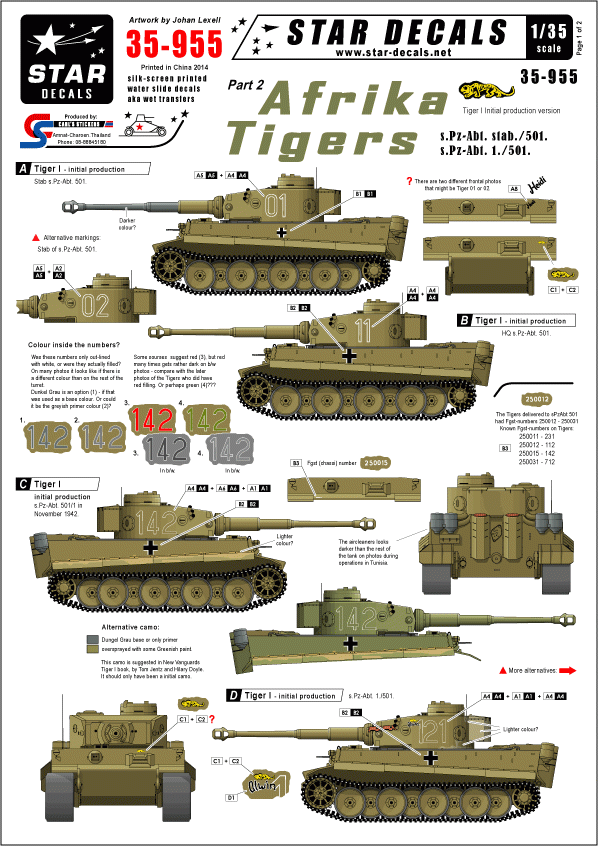 Star Decals 35-955 Afrika Tigers 2 1/35