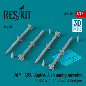 RESKIT RS48-0414 CATM-120C Missiles d&amp;#39;entraînement captifs (4 pièces) (Impression 3D) 1/48