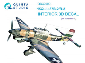 Intérieur imprimé en 3D et coloré sur papier décalcomanie (Trumpeter) pour le Ju 87B-2/R-2 de Quinta Studio QD32090, échelle 1/32