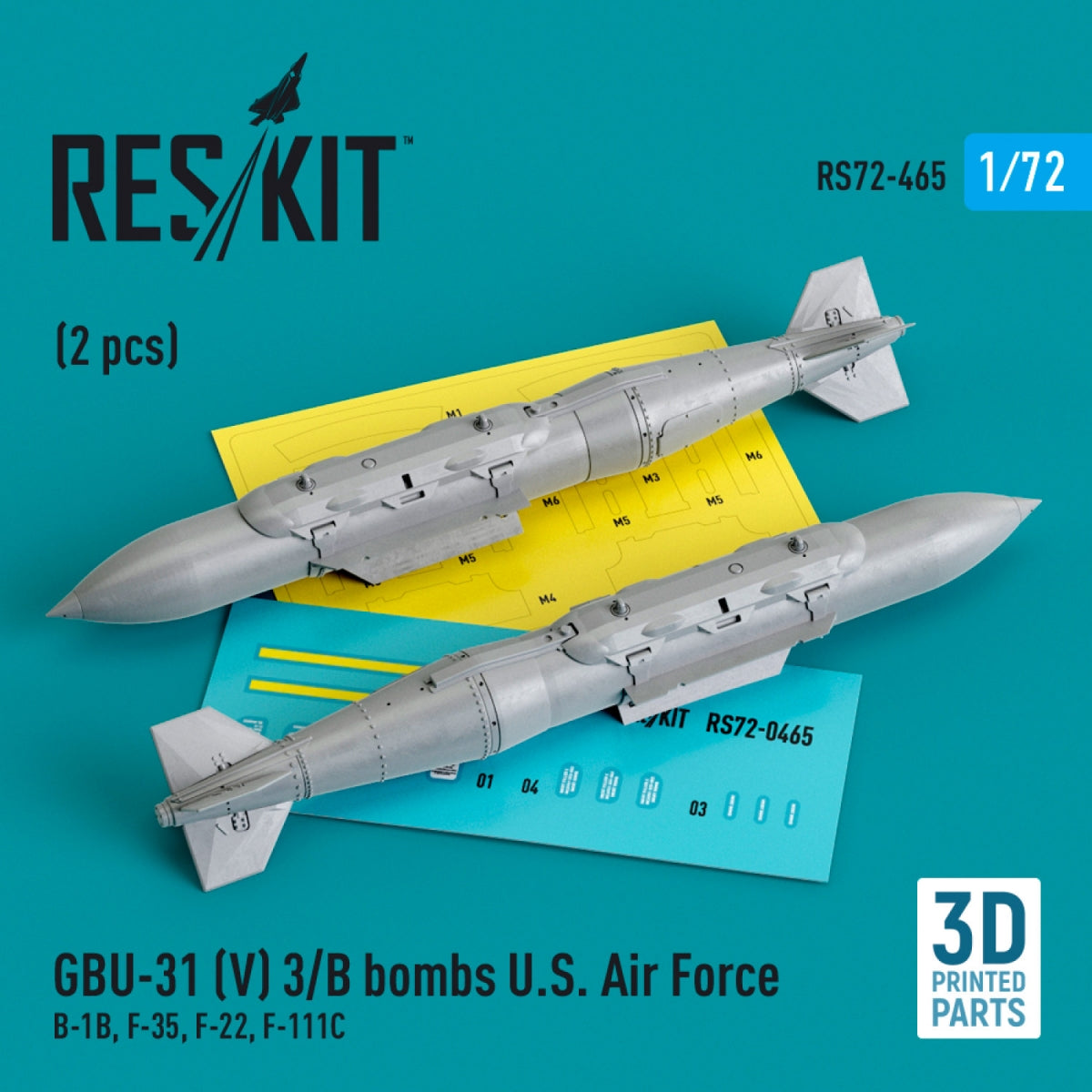 RESKIT RS72-0465 GBU-31 (V) 3/B bombs US Air Force (2 pcs) (3D Printed) 1/72
