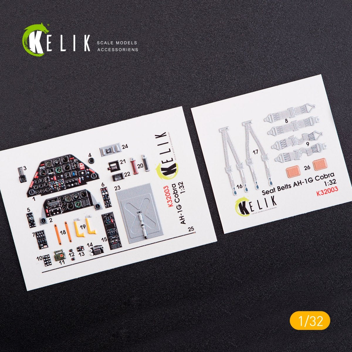 KELIK K32003 AH-1G COBRA - Décalcomanies 3D pour intérieur de maquette ICM au 1/32