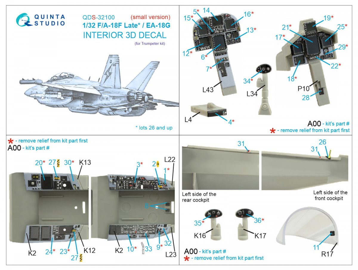 Intérieur imprimé en 3D et coloré sur papier décalcomanie (Trumpeter) (Petite version) Quinta Studio QDS-32100 F/A-18F tardif / EA-18G, échelle 1/32  – image 2