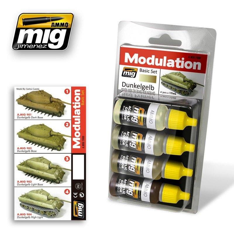 MUNITIONS de Mig Jimenez 7000 DUNKELGELB MODULATION SET 4x17ml 
