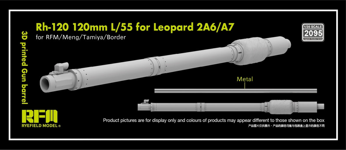 Maquette Rye Field 2095 Rh-120 120 mm L/55 pour Leopard 2A6/A7 (RFM MENG Tamiya Border) 1/35