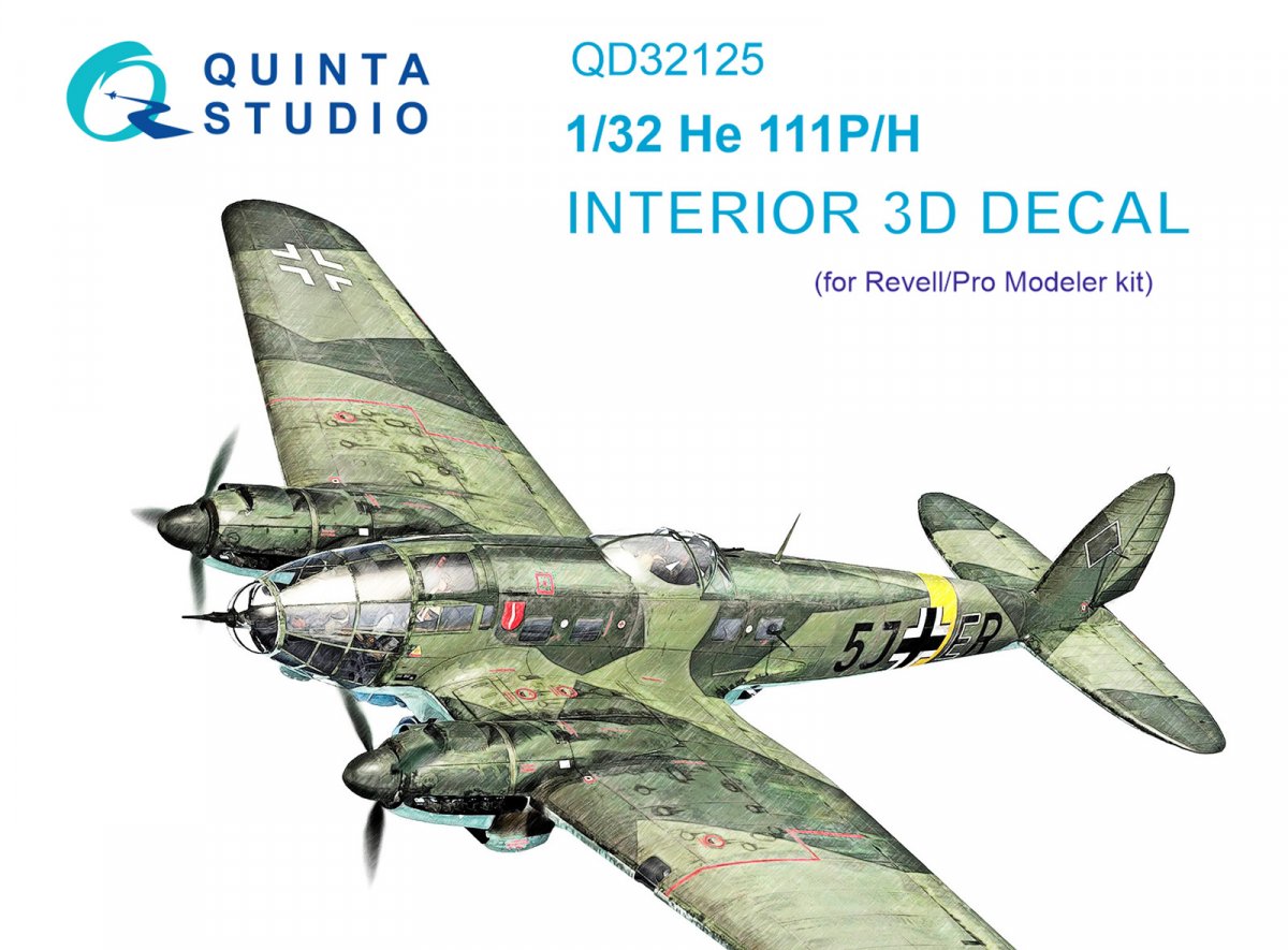 Intérieur imprimé en 3D et coloré sur papier décalcomanie (Revell/ProModeler) Quinta Studio QD32125 He 111 P/H 1/32