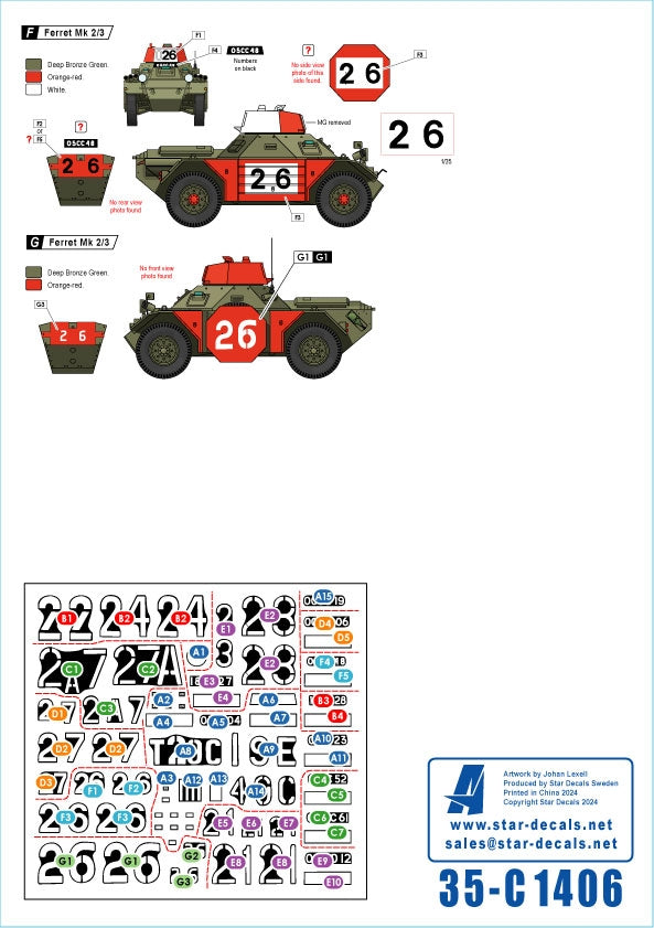 Star Decals 35-C1406 BATUS n° 1. Unité d&amp;#39;entraînement de l&amp;#39;armée britannique à Suffield, au Canada. Ferret Mk 1/2 et Mk 2/3. Groupe de contrôle de sécurité du champ de tir 1/35  – imagen 3