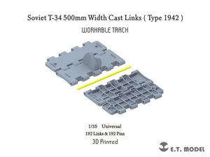 ET Model P35-017 Chenilles fonctionnelles (impression 3D) pour char soviétique T-34, largeur 500 mm, maillons moulés (type 1942), échelle 1/35