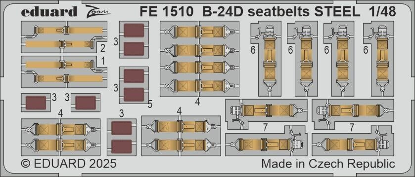 Ceintures de sécurité Eduard FE1510 B-24D en acier Hobby Boss 1/48 