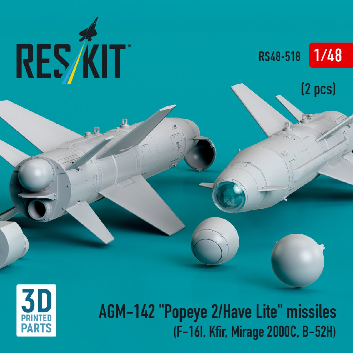 Missiles RESKIT RS48-0518 AGM-142 « Popeye 2/Have Lite » (2 pièces) (Impression 3D) 1/48
